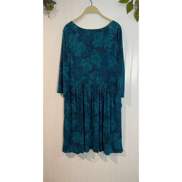 Torrid Womens Size 3 Blue Teal Floral Print Long Sleeve Empire Waist Dress - Picture 2 of 12